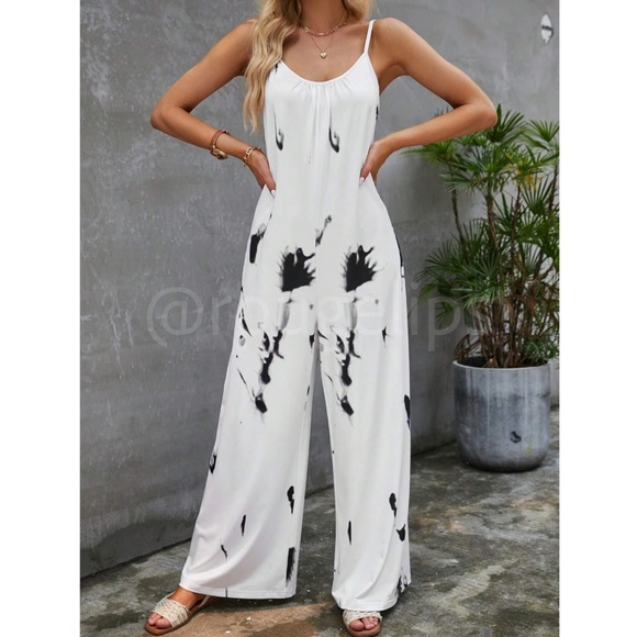 Tie Dye White Cami Jumpsuit Loose Fitting - Picture 3 of 7